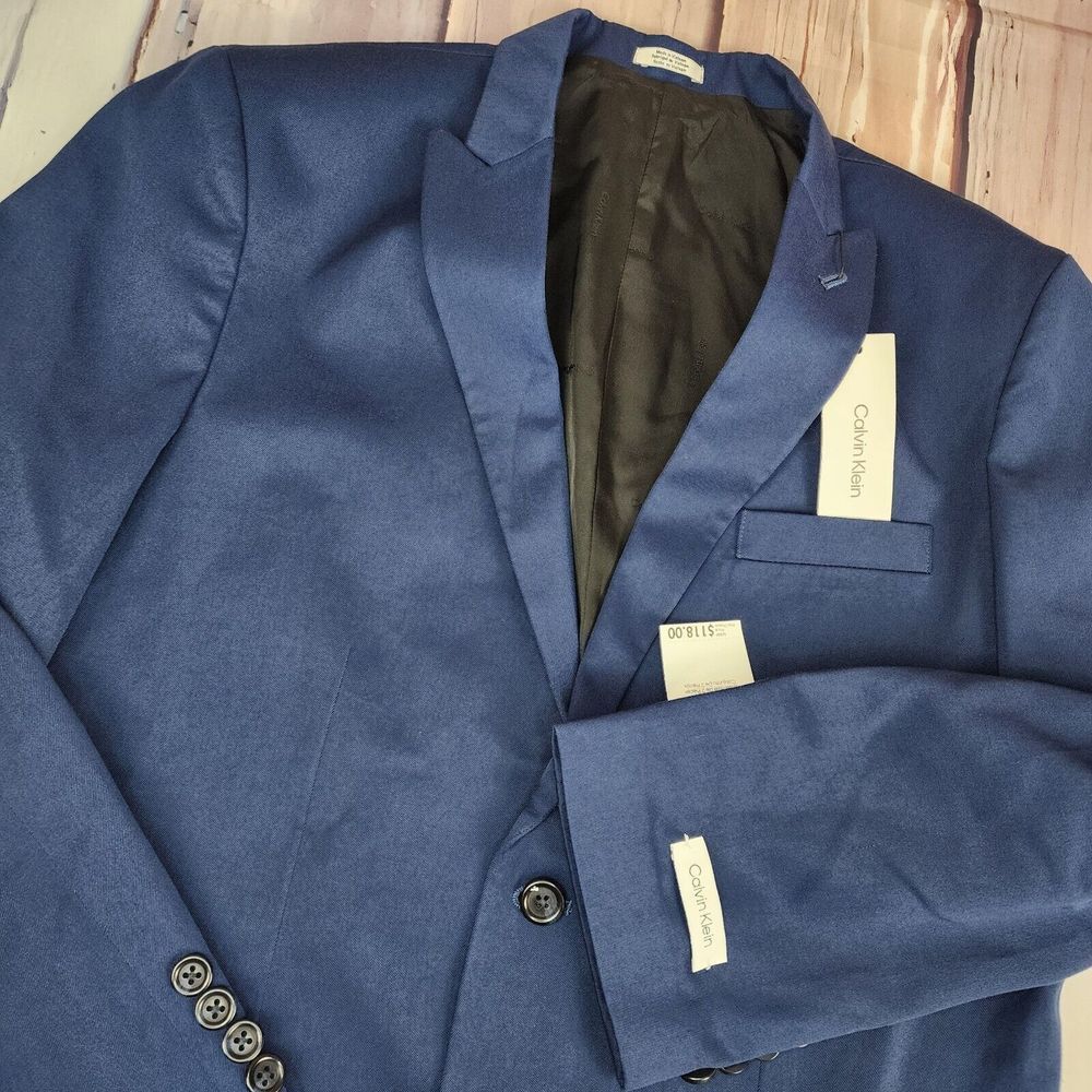 Calvin Klein Formal Suit Jacket Blue Boys Size 18 Husky 1 Piece No Pants New